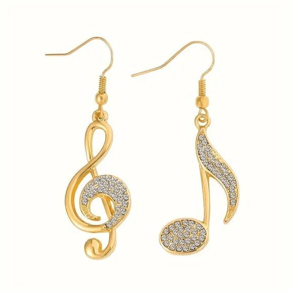 Music Symbol Quaver Treble Clef Diamond Dangle Earrings - Picture 2 of 5